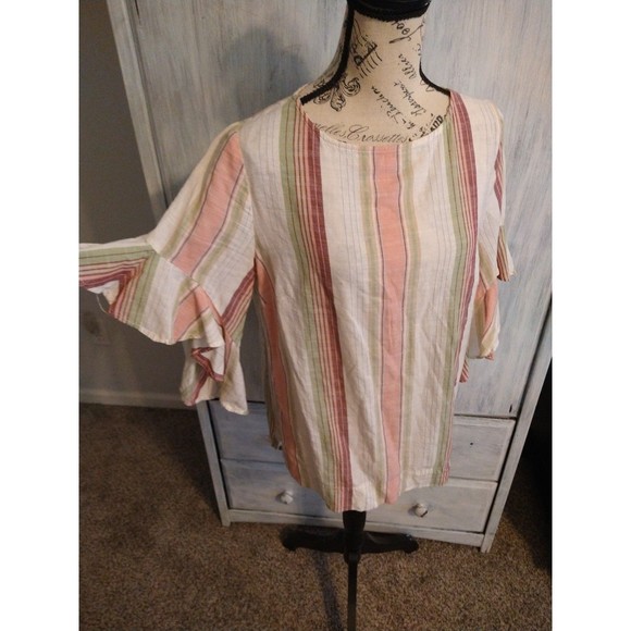 Chaps medium ruffled sleeve flared top - Picture 2 of 8